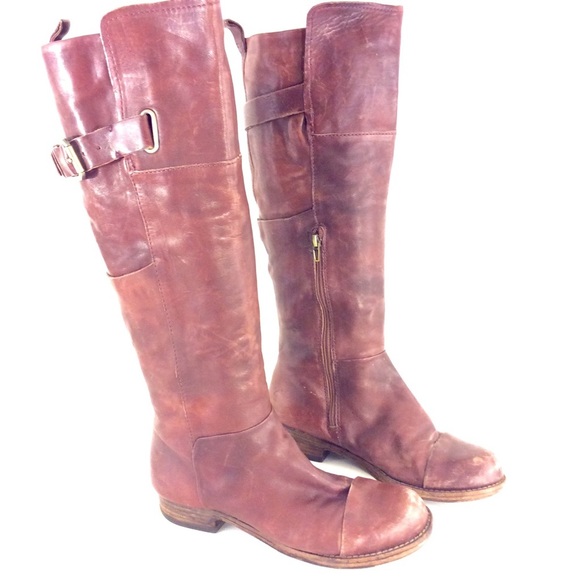 Belle by Sigerson Morrison Shoes - SIGERSON MORRISON brown flat leather boots 8 8.5 knee riding